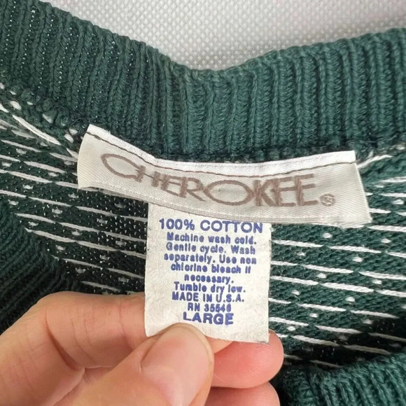 VTG Cherokee‎ Made in USA Christmasy Button Up Cotton Cardigan Sz LG - Picture 6 of 8